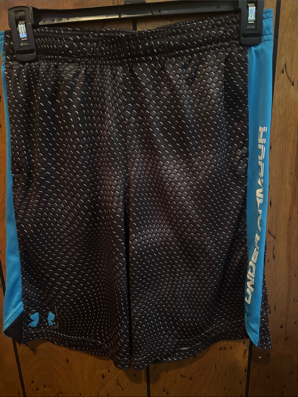 Under Armour Black Athletic Shorts with Blue Side Panels